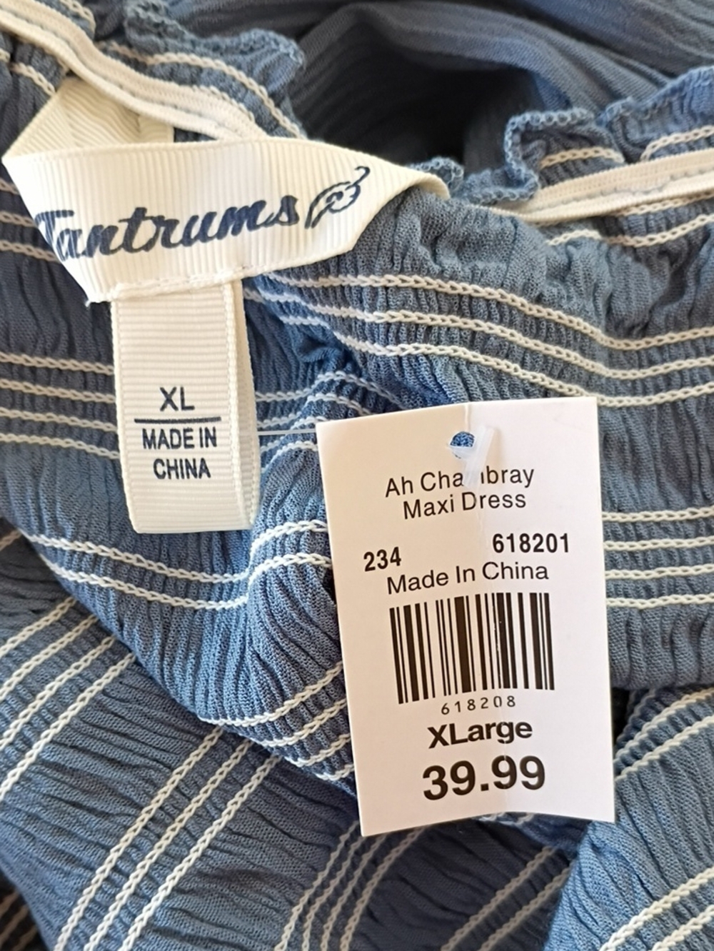 NWT Tantrums Ah Blue Chambray Maxi Dress Size XL Smocked Bodice - Picture 5 of 9